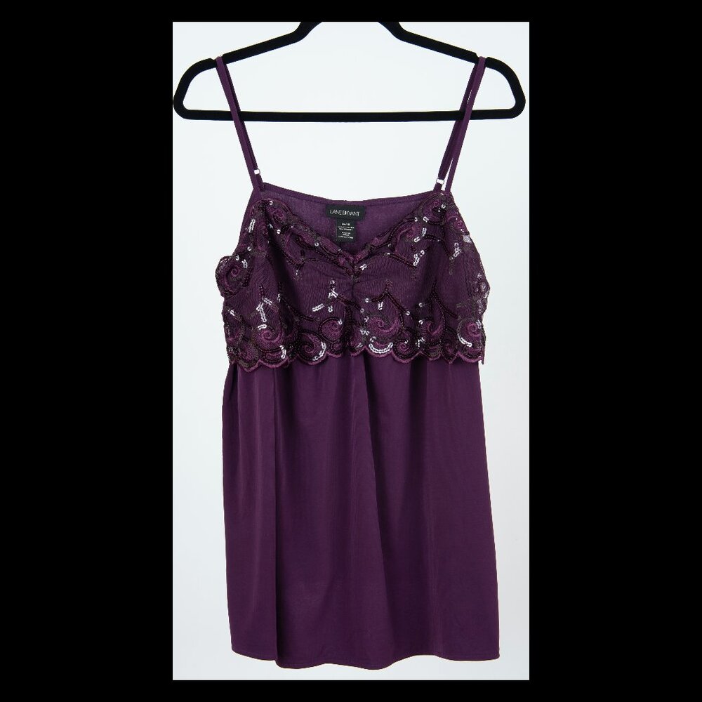 Lane Bryant Womens Purple Sequin Trim Vneck Sleeveless Top Sz 14/16 EUC